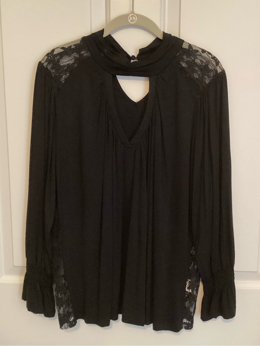 Velzera Black Lace-Accent Long Sleeve Blouse
